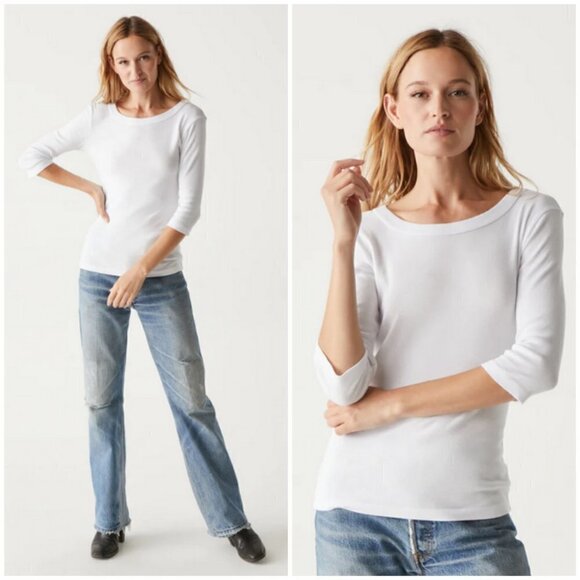 💕MICHAEL STARS💕 Dot Boatneck 3/4 Sleeve Slub Jersey Knit Tee ~ Mint Green NWOT - Picture 11 of 13